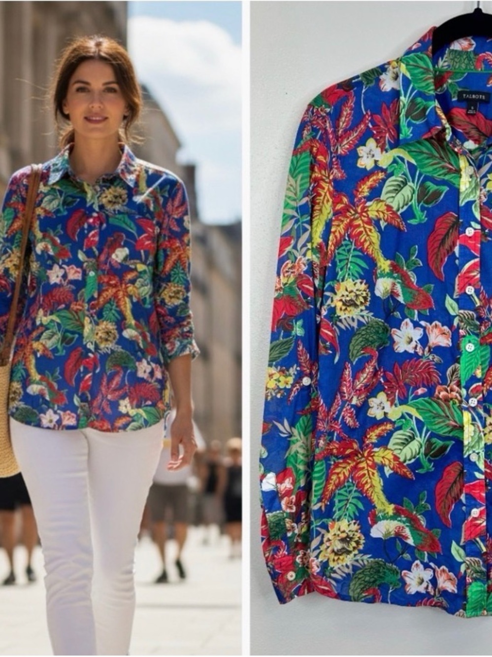 Talbots Woman Blue Tropical Floral Cotton Button Front Shirt
Botanical Blouse XL - Picture 2 of 11